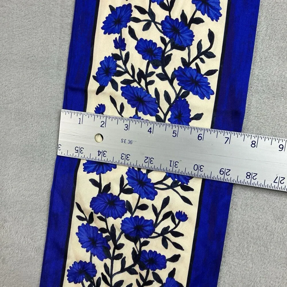 J Crew Scarf Womens Blue Cream Floral 100% Silk Skinny Twilly Printed BS227